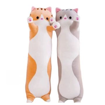 Мягкая игрушка-подушка длинный Кот Батон 130см. (Рыжий) (Серый)