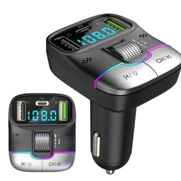 Автомобильный адаптер в прикуриватель АЗУ, Bluetooth 5.3, FM, PD