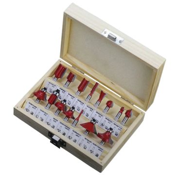 Набор фрез в деревянном кейсе 15шт. хвостовик, 6.35мм 1/4