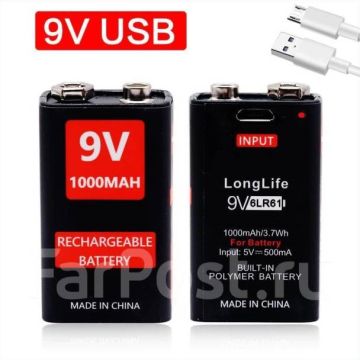 Батарейка крона,Литий ионный аккумулятор,USB,9V,1000mAh