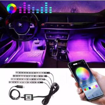 Подсветка универсальная RGB Салона ног,в ноги авто,с телефонаBluetooth