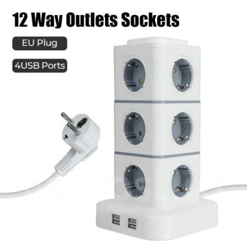 Вертикальный сетевой фильтр 4 USB,12 розеток,розеточный блок