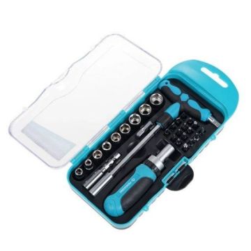 Отвертка с набором бит и насадок 29 в 1,т-образная,реверсивная OUSHKE