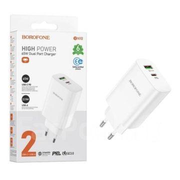 Сетевое зарядное устройство BOROFONE BN10 PD65W USB + Type-C белый