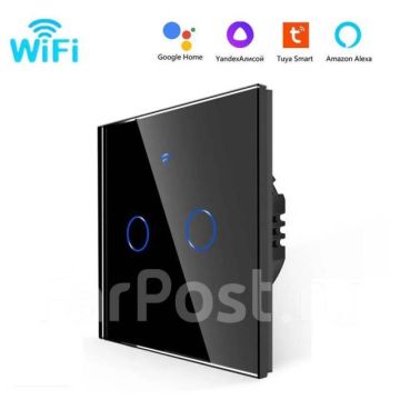 Умный сенсорный выключатель с Wi-Fi двухклавишный, Яндекс Алисой, Tuya