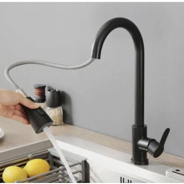 Кухонный смеситель с гибким выдвижным изливом FAUCET черный