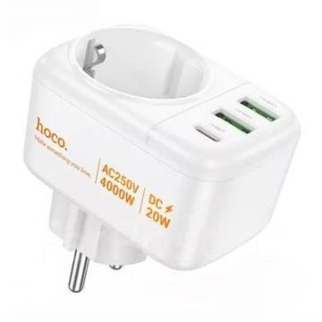Сетевой адаптер HOCO AS26 3в1 розетка EU/2USB 3A Type-C PD20W
