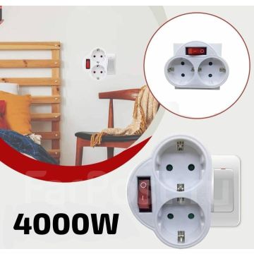 Двойник электрический с выключателем,розетка 4000W тройник