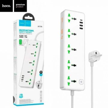 Сетевой фильтр HOCO AC131A 5розеток 2500W 3USB +USB-C 17W, 1.5 метра